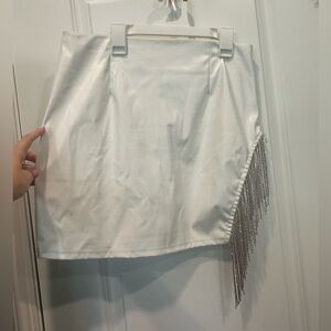 Windsor large white skirt with side cut out and jewel fringe